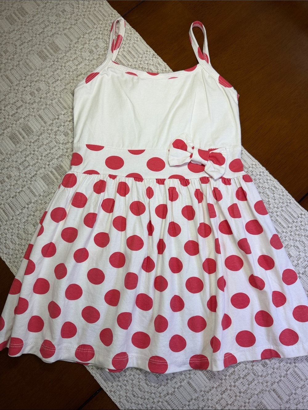 Girls’ White & Red Polka Dot Bow Sundress